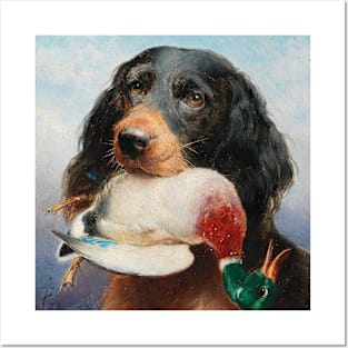 Gordon Setter with Mallard Duck by Carl Reichert Posters and Art